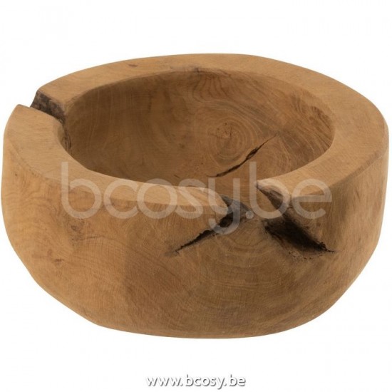 J Line 11290 Schaal Rond Teak Hout Naturel L20xB20xH10 kommen kommetjes