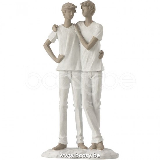 J Line 11402 Koppel Jongens Poly Wit Taupe L8xB14xH26 man en vrouw jongen en meisje koppeltjes koppels