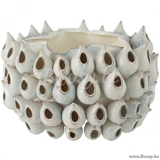 cachepots de fleur Jolipa Jline Cache Pot Anemone Bas Ceramique Bleu