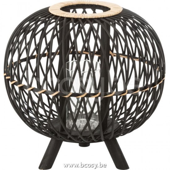 J Line Jline Lantern Ball On Foot Bamboo Black Natural Medium lanterns