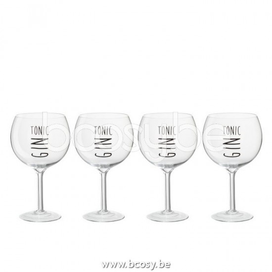 J Line 14043 Giftbox 4 Ginglazen Glas Transparant Zwart L13xB13xH22 cm gin tonic glazen tonicglas tonicglazen