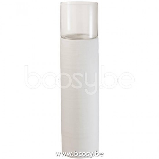 J Line lanternes photophores Jolipa Photophore Sur Pied Ciment Verre Blanc.