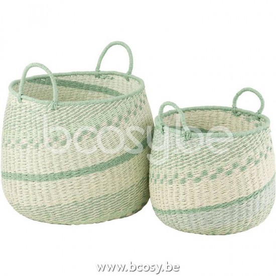 J Line Jline Set Of 2 Basket Handles Seagrass Beige Green lagerkorb lagerkoerbe