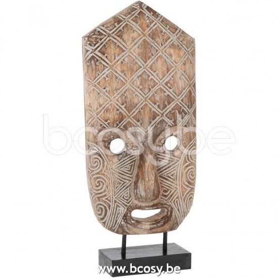 J Line Jline Jolipa 21030 Figuur Masker Primitief Op Voet Alabasia Hout Bruin Wit Large