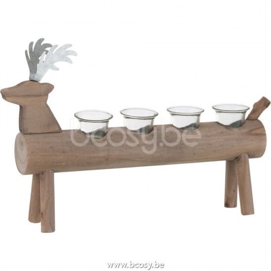 J Line Jline Tealight Holder Deer 4 Houders Wood Brown tea lights holders
