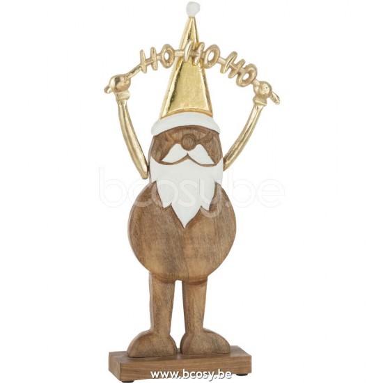 J Line 25800 Kerstman Hohoho Op Voet Hout Goud Small L26xB3xH40 cm kerstmannen kerstmannetjes