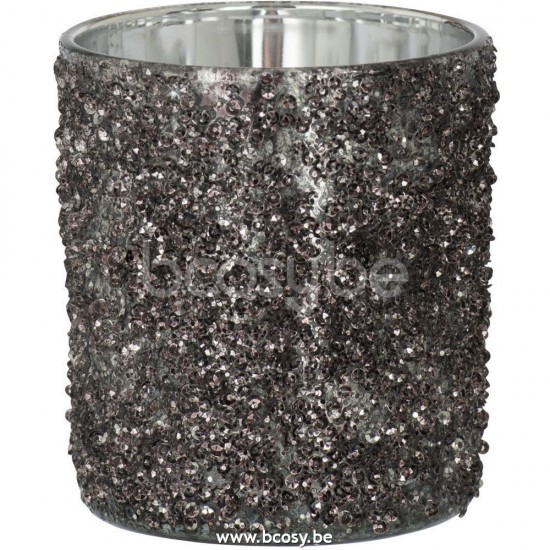 J Line Jline Tealight Holder Glitter Glass Anthracite Grey Medium tea lights holders