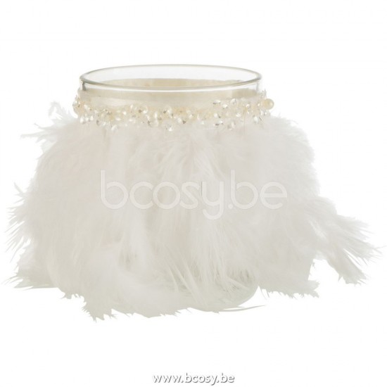 J Line Jline Tealight Holder Feathers White Glass Transparent Medium tea lights holders