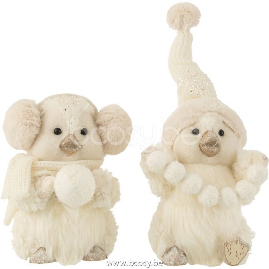 J Line 27303 Pinguin Sneeuwbalen Staand Deco Textiel Ecru Large L20xB19xH26 cm pinguins