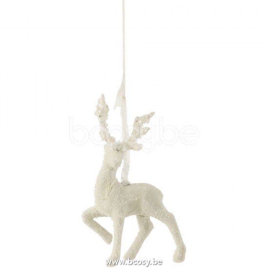 J Line 27312 Rendier Hangend Velvet Glitter Wit L10xB5xH16 cm hangers