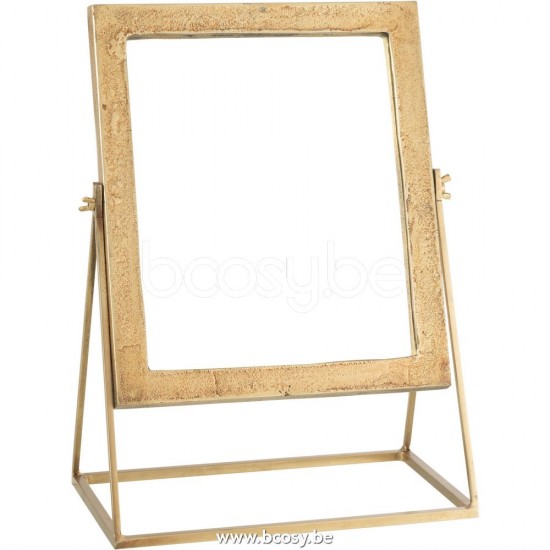 J Line 27330 Spiegel Vierkant Op Voet Metaal Goud L46xB34xH20 cm make up spiegels spiegeltjes opmaakspiegels