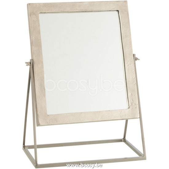 J Line 27339 Spiegel Vierkant Op Voet Metaal Zilver L46xB34xH20 cm make up spiegels spiegeltjes opmaakspiegels