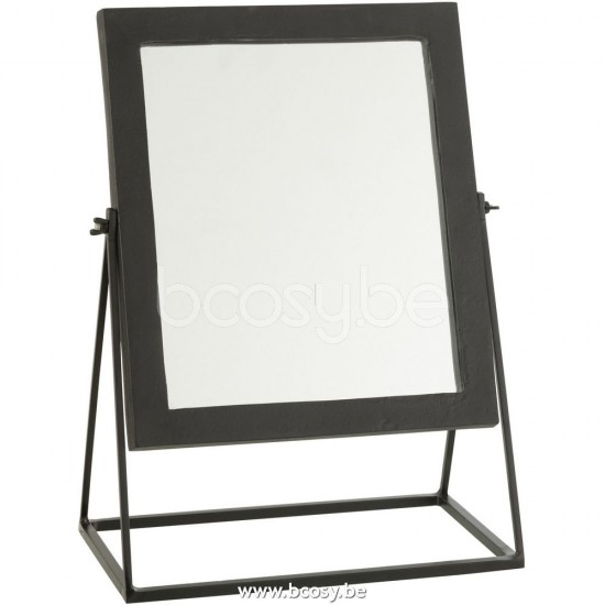 J Line 27346 Spiegel Vierkant Op Voet Metaal Zwart L46xB34xH20 cm make up spiegels spiegeltjes opmaakspiegels