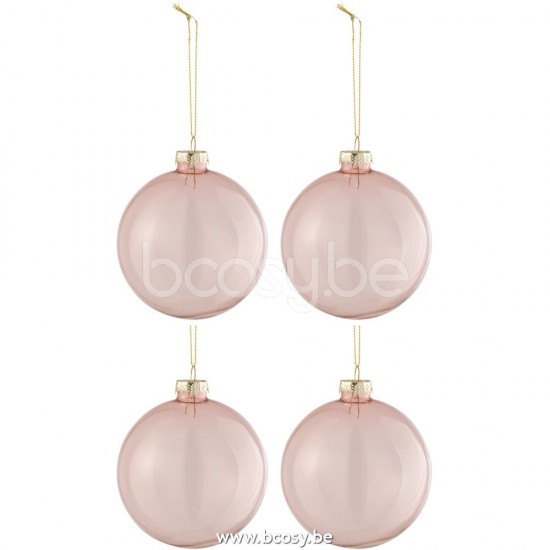 J Line 27722 Doos Van 4 Kerstballen Effen Transparant Licht Roze Medium L10xB10xH10 cm kerstballen kerstbollen