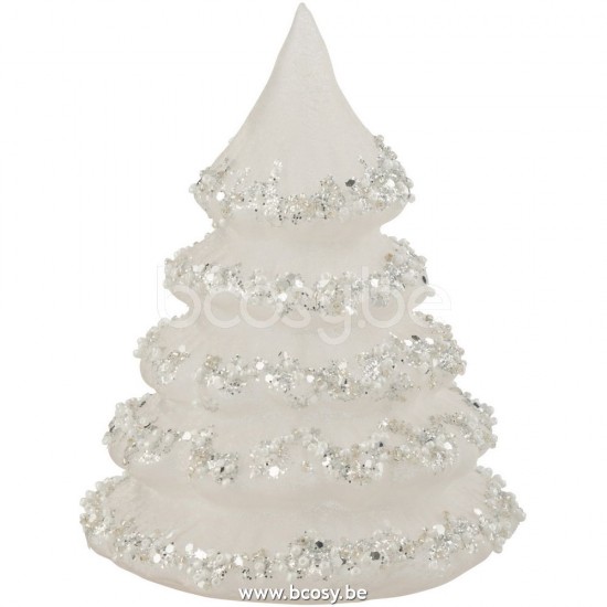 J Line 27743 Kerstboom Lijnen Glitter Parels Wit Zilver Glas Small L11xB11xH15 cm kerstbomen