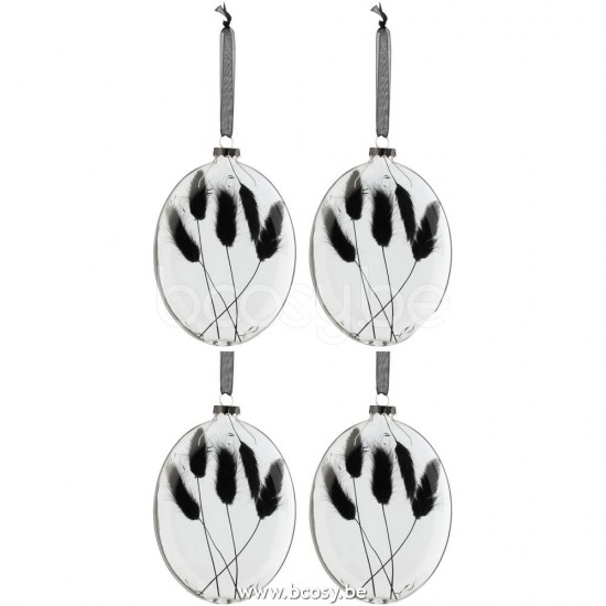 boules de noel Jolipa J Line Jline Boite 4 Boules De Noel Oval Plat Fleur Sechee Noir Verre Transparent Large