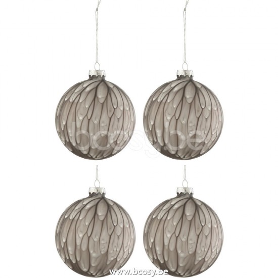 J Line 27762 Doos Van 4 Kerstballen Gevlekt Glas Mat Grijs Large L10xB10xH10 cm kerstballen kerstbollen