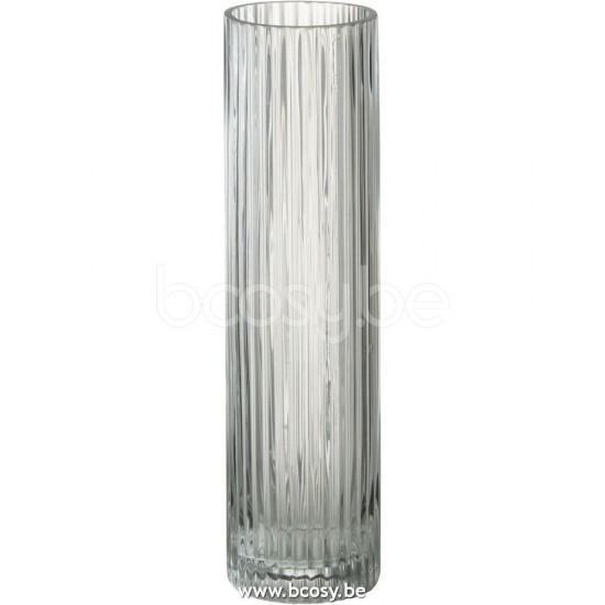 J Line 28835 Vaas Cylinder Lijnen Glas Transparant Medium L8xB8xH30 cm bloemvaas bloemenvaas siervaas bloemvazen bloemenvazen siervazen