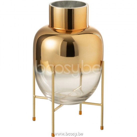 J Line 28903 Vaas Cylinder Op Voet Glas Transparant Goud Small L20xB32xH33 cm bloemvaas bloemenvaas siervaas bloemvazen bloemenvazen siervazen