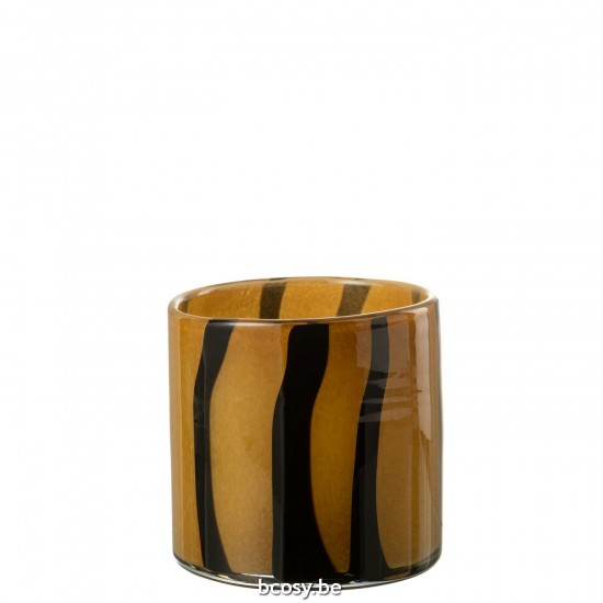 Jline Windlicht Linien Safari Glas Schwarz Braun Medium t lichthalter teelichtleuchter teelichte.