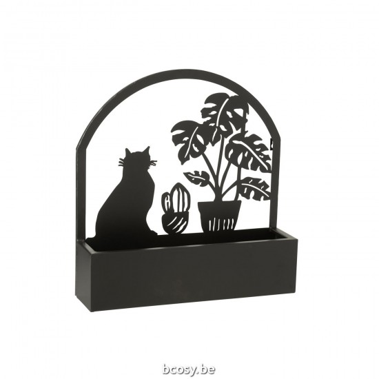 J Line sculpture murale Sculptures murales Jolipa Decoration Murale Pot De Fleur Chat Metal Noir.