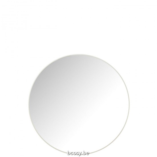 J Line Mirror Round Glass Metal White Large Wall mirrors.