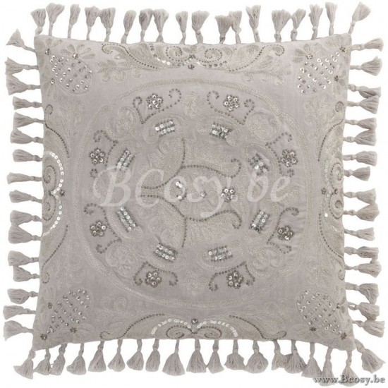 J Line Jline Cushion Moroccan With Tassels Velvet Grey cushion