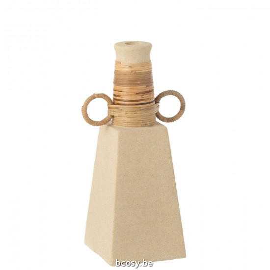 J Line Vaas Celine Ringen Rond Cement Zand Naturel L16xB11xH29 cm kruiken kruikjes amfoor amforen JO30972.