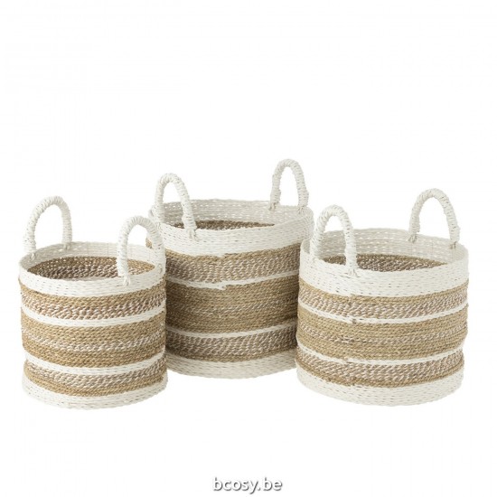 J Line Set Of 3 Baskets Caro Raffia White Natural baskets.