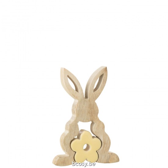J Line lapins statuettes Jolipa Lapin Fleur Milieu Bois Jaune Small.