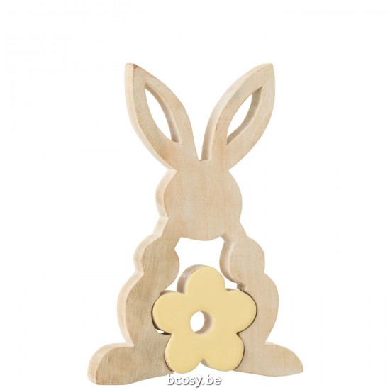 J Line Bunny With Flower In The Middle Wood Yellow Large rabbits.