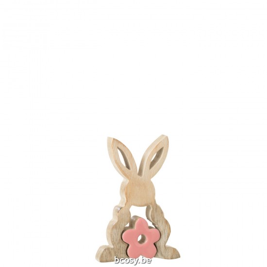 J Line lapins statuettes Jolipa Lapin Fleur Milieu Bois Rose Small.