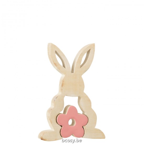 J Line Bunny With Flower In The Middle Wood Pink Large rabbits.