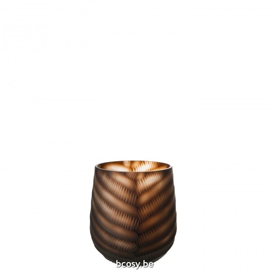 J Line Vaas Gekerfd Glas Bruin Small L16xB16xH17 cm bloemvaas bloemenvaas siervaas bloemvazen bloemenvazen siervazen JO32029.