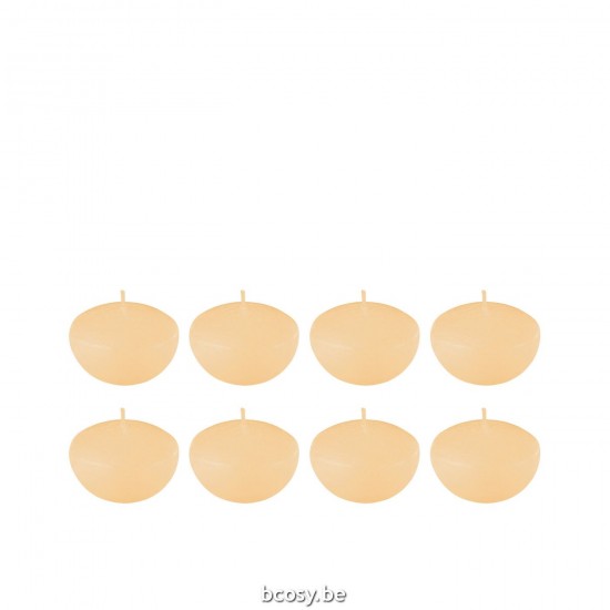 J Line Doos 8 Drijfkaars Beige Small 4U L6xB6xH3 cm kaarsjes JO32279.