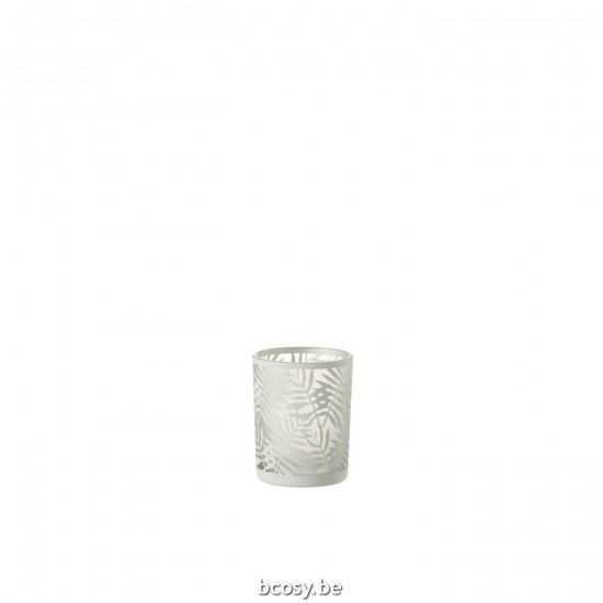 J Line Hurricane Leaves Glass White Medium tea lights holders.
