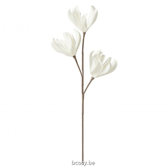 J Line Bloem Tak Korte Bladeren 3 Koppen Eva Wit L94xB41xH12 cm diverse bloemen JO32940.