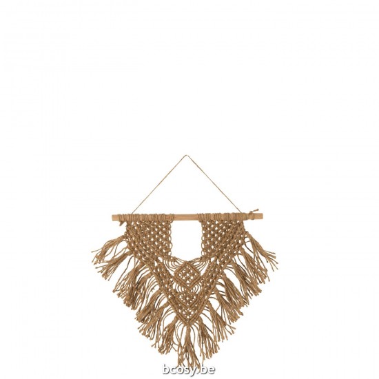 J Line Muur Hanger Macrame Jute Naturel Small L55xB55xH2 cm wanddekoraties JO32976.