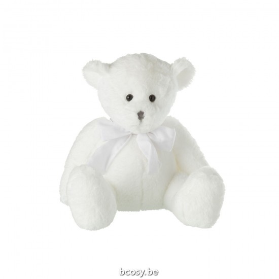J Line animal animaux statuettes Jolipa Ourson Peluche Nœud Polyester Blanc Large.