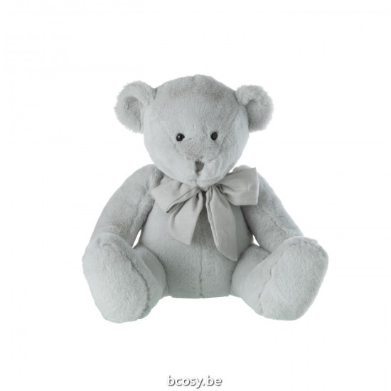 J Line animal animaux statuettes Jolipa Ourson Peluche Nœud Polyester Gris Large.