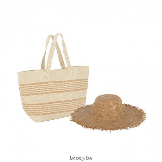 J Line Set Of 2 Beach Bag Stripes Hat Paper Beige Light Brown beach bags.