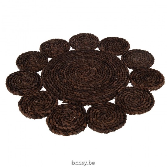 J Line textiles Jolipa Set De Table Rond Fleur Mais Marron Fonce.