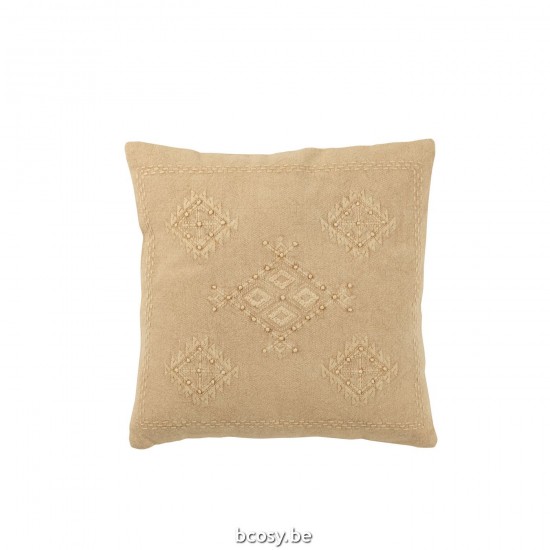 J Line Cushion Embroidery Cotton Beige cushion.
