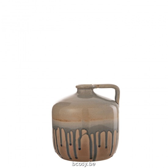 J Line Jug Handle Ceramic Beige Grey Small L20xB20xH17 cm kruiken kruikjes amfoor amforen JO34738.