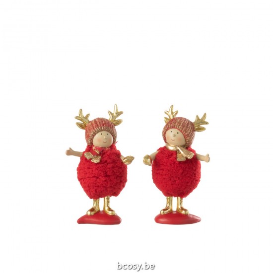 J Line Kinderen Gewei Resine Rood Goud Medium kerstkindjes kerstkinderen JO35072.