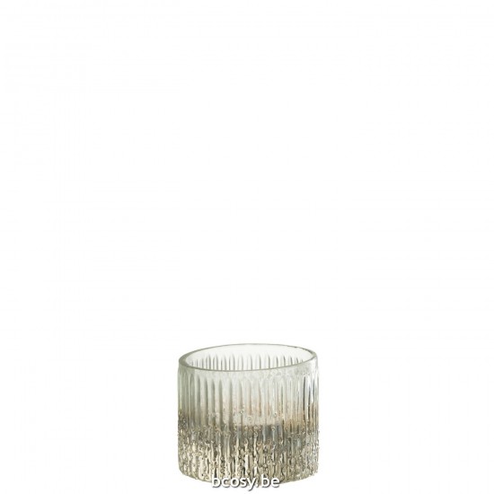 J Line Tealight Holder Ribbed Glass Silver Trans Small tea lights holders.