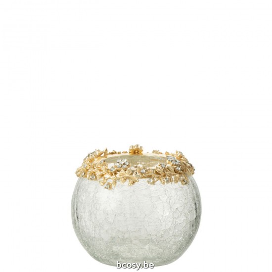 J Line Tealight Holder Volve Metal Glass Gold Transparent Medium tea lights holders.