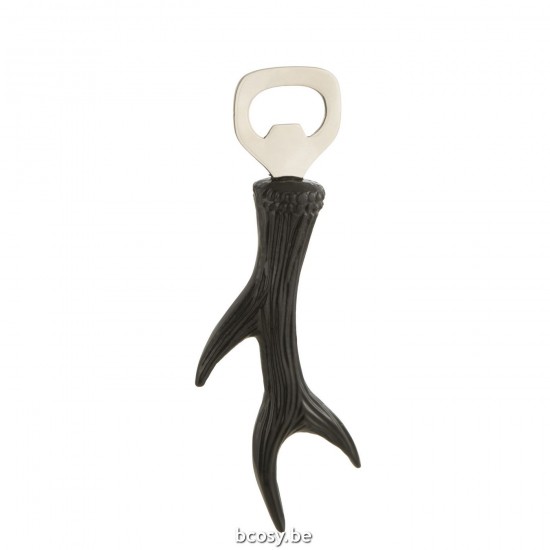 J Line Flesopener Gewei Aluminium Zwart flesopener flesopeners Flesaftrekker Flesaftrekkers Bieropener Bieropeners JO36199.