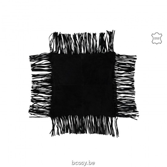 J Line coussins Jolipa Coussin Frange Cuir Noir.