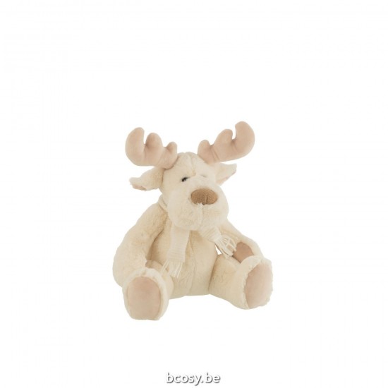 J Line Rendier Sjaal Zittend Textiel Wit Beige Medium pluchen dieren JO37014.